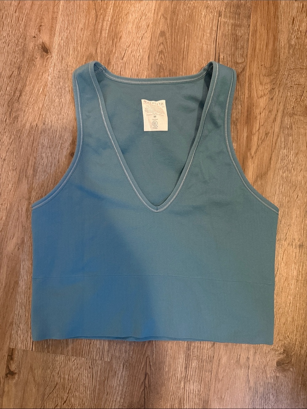 Athleta Ribbed V-Neck Crop Tank - Teal